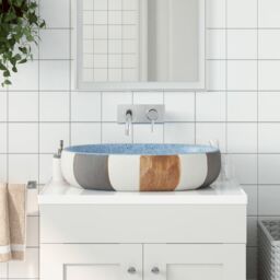 Berkfield Home Countertop Basin Multicolour Oval 59x40x14 cm Ceramic in Blue - Size: 59 x 40 x 14 cm