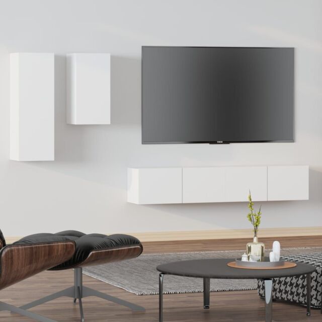 Berkfield Home 4 Piece TV Cabinet Set White Engineered Wood - image 1