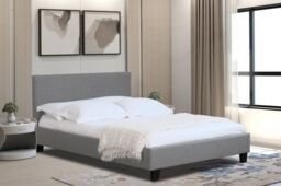 Comfy Living Ltd Modern Hopsack Fabric Upholstered Bedframe in Light Grey - Size: Double - thumbnail 1