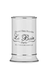 Orsina White Ceramic Bathroom Tumbler, Small Tumbler With Black Lettering, Modern Black Bathroom Tumbler For Vanity