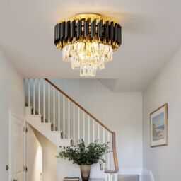 Harper Living Crystal Ceiling Light, Chandelier with 3 Tiers Crystals, Black & Gold - thumbnail 4