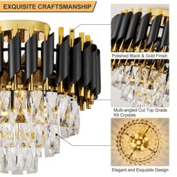 Harper Living Crystal Ceiling Light, Chandelier with 3 Tiers Crystals, Black & Gold - thumbnail 5