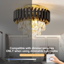 Harper Living Crystal Ceiling Light, Chandelier with 3 Tiers Crystals, Black & Gold - thumbnail 6