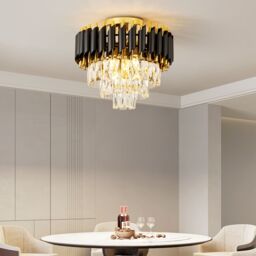 Harper Living Crystal Ceiling Light, Chandelier with 3 Tiers Crystals, Black & Gold - thumbnail 3