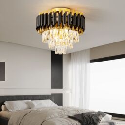 Harper Living Crystal Ceiling Light, Chandelier with 3 Tiers Crystals, Black & Gold - thumbnail 2