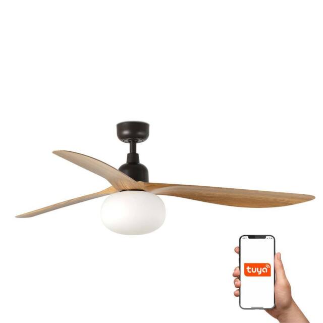Netlighting Outwood Large 3 Blade Ceiling Fan Brown Oak Wood Light 1x E27 Smart - image 1