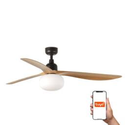 Netlighting Outwood Large 3 Blade Ceiling Fan Brown Oak Wood Light 1x E27 Smart - thumbnail 1