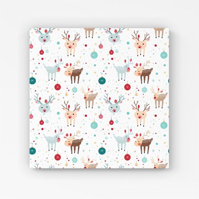 "Warren Reed - Designer Happy Reindeer With Christmas Lights Canvas in White - Size: W30"" x H30""" - image 1