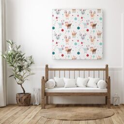 "Warren Reed - Designer Happy Reindeer With Christmas Lights Canvas in White - Size: W30"" x H30""" - thumbnail 3