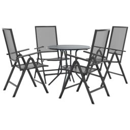 Berkfield Home Reclining Garden Chair Set 5 pcs Anthracite Powder-coated Steel in Black - thumbnail 2