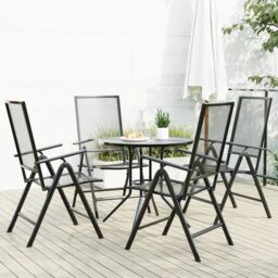 Berkfield Home Reclining Garden Chair Set 5 pcs Anthracite Powder-coated Steel in Black - thumbnail 1