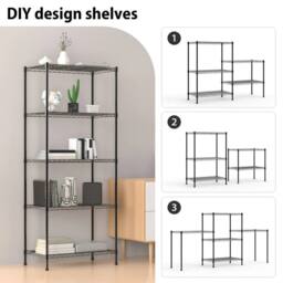 Kelvenix 5 Tiers Metal Steel Storage Rack Shelving in Black - Size: 10000mm x 520mm - thumbnail 3