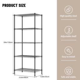 Kelvenix 5 Tiers Metal Steel Storage Rack Shelving in Black - Size: 10000mm x 520mm - thumbnail 2
