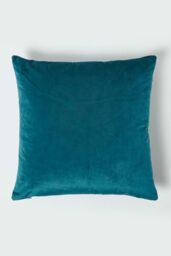 Homescapes Navy Tropical Banana Leaf Velvet Cushion 46 x 46 cm in Teal - thumbnail 2