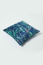 Homescapes Navy Tropical Banana Leaf Velvet Cushion 46 x 46 cm in Teal - thumbnail 5
