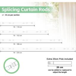 VOGREX Curtain Poles for Eyelet Curtains, 16mm Curtain Pole Silver Wind - thumbnail 2