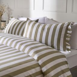 OHS Frill Duvet Cover Bedding Set Pillowcase Stripe Quilt Luxury in Pale Green - Size: King - thumbnail 1