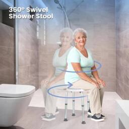 KORVIXA Non-slip Adjustable Aluminium 360° Shower Chair in Blue - Size: 60 cm x 100 cm - thumbnail 5