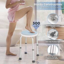 KORVIXA Non-slip Adjustable Aluminium 360° Shower Chair in Blue - Size: 60 cm x 100 cm - thumbnail 4