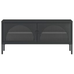 Berkfield Home TV Cabinet Black 105x35x50 cm Glass & Steel - Size: 105 x 35 x 50 cm - thumbnail 5