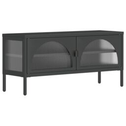 Berkfield Home TV Cabinet Black 105x35x50 cm Glass & Steel - Size: 105 x 35 x 50 cm - thumbnail 2