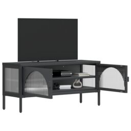 Berkfield Home TV Cabinet Black 105x35x50 cm Glass & Steel - Size: 105 x 35 x 50 cm - thumbnail 4
