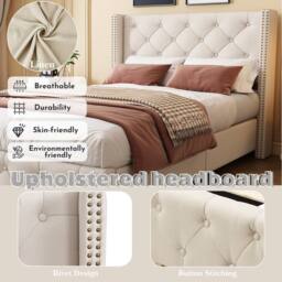 Matteo Beige Linen Upholstered Single Bed with Button Tufted Headboard - thumbnail 7