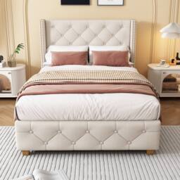 Matteo Beige Linen Upholstered Single Bed with Button Tufted Headboard - thumbnail 3
