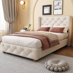 Matteo Beige Linen Upholstered Single Bed with Button Tufted Headboard - thumbnail 1