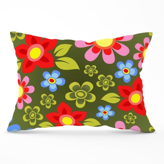 Warren Reed - Designer Red & Blue Flowers Cushions in Green - Size: 45 cm x 45 cm - image 1