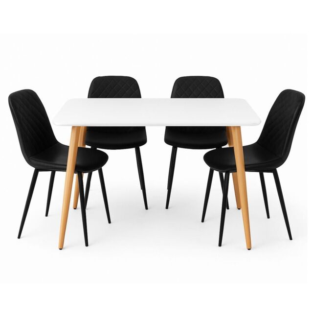 KOSY KOALA Modern Rectangle White Dining Table Set With 4 Black Chairs Dining Room Furniture in Brown - image 1
