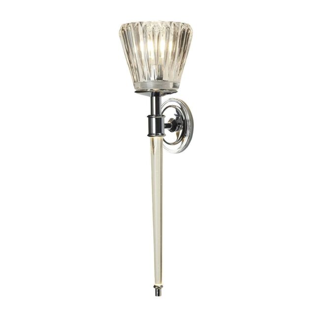 Loops Twin Wall Light Sconce IP44 Ribbed Glass Integral LED Polished Chrome G9 3.5W in Clear