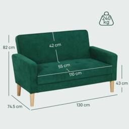 Wyld Haus Neraro 2 Seater Velvet Feel Sofa Forest Green Natural Wood Legs - thumbnail 4