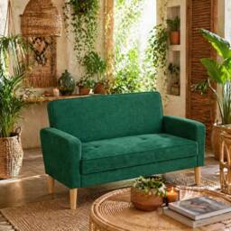 Wyld Haus Neraro 2 Seater Velvet Feel Sofa Forest Green Natural Wood Legs