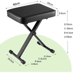 VOGREX Foldable X-Style Height Adjustable Piano Dressing Stool in Black - thumbnail 2