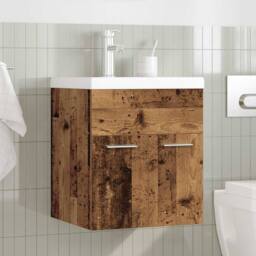 Berkfield Home Sink Cabinet with Built-in Basin & Faucet Old Wood in Brown - thumbnail 1