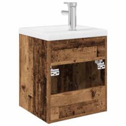 Berkfield Home Sink Cabinet with Built-in Basin & Faucet Old Wood in Brown - thumbnail 8