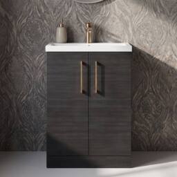 Balterley Bathroom Vanity Basin Unit, Brushed Bronze Handles, 600mm, Wood Black - thumbnail 6