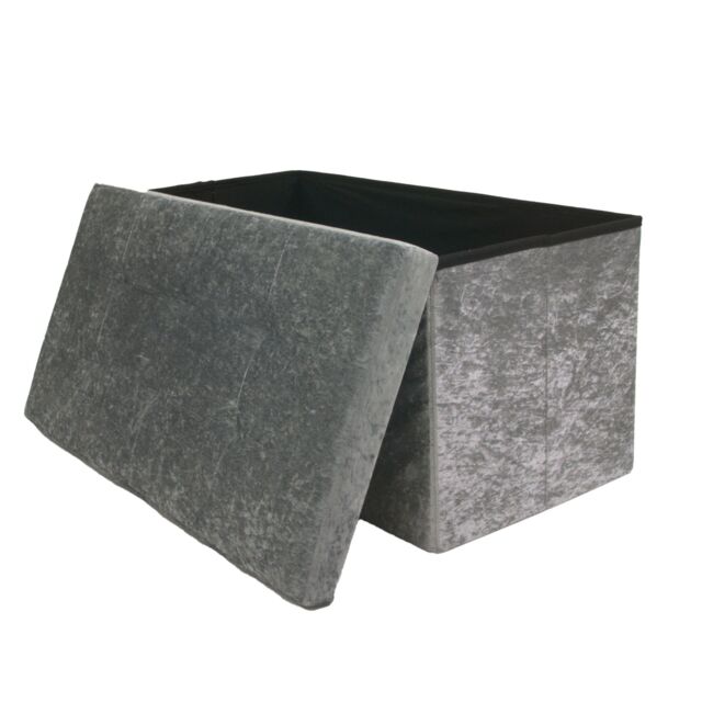 Libbi Lou Velvet Footstool Ottoman Storage Box 76x38x38cm in Grey - Size: 76 x 38 x 38 cm - image 1