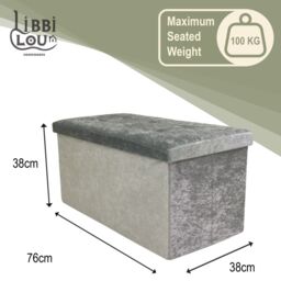 Libbi Lou Velvet Footstool Ottoman Storage Box 76x38x38cm in Grey - Size: 76 x 38 x 38 cm - thumbnail 4