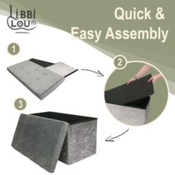 Libbi Lou Velvet Footstool Ottoman Storage Box 76x38x38cm in Grey - Size: 76 x 38 x 38 cm - thumbnail 2