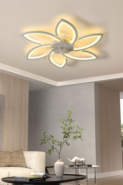 Living and Home Remote Control Modern Flower Shape Ceiling Fan Light in White - image 1