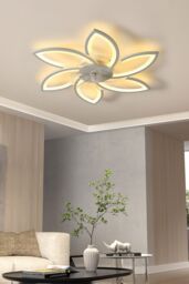 Living and Home Remote Control Modern Flower Shape Ceiling Fan Light in White - thumbnail 1