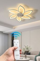 Living and Home Remote Control Modern Flower Shape Ceiling Fan Light in White - thumbnail 3