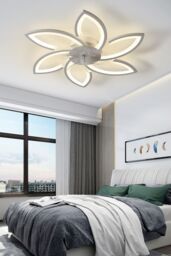Living and Home Remote Control Modern Flower Shape Ceiling Fan Light in White - thumbnail 2