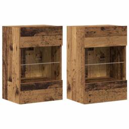 Berkfield Home TV Wall Cabinets with LED Lights 2 pcs Old Wood 40x30x60, 5 cm in Brown - thumbnail 3