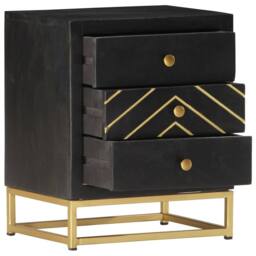 Berkfield Home Beautiful Bedside Cabinet Black & Gold 40x30x50 cm Solid Mango Wood - Size: 40 x 30 x 50 cm