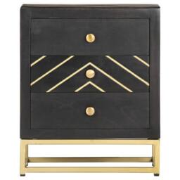 Berkfield Home Beautiful Bedside Cabinet Black & Gold 40x30x50 cm Solid Mango Wood - Size: 40 x 30 x 50 cm - thumbnail 3