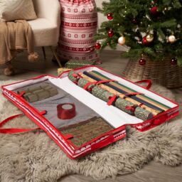 OHS Christmas 1 x Wrapping Paper Storage Organiser Nordic Xmas Gift Wrap Bag in Red - thumbnail 2