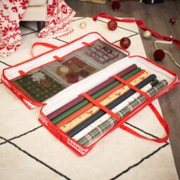 OHS Christmas 1 x Wrapping Paper Storage Organiser Nordic Xmas Gift Wrap Bag in Red - thumbnail 6